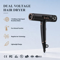Sèche-cheveux ionique négatif léger de voyage, réglages multiples de chaleur et de vitesse, pliable, double tension, pour le marché mondial