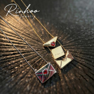 Collier RINHOO pour la Saint-Valentin, boîte à enveloppe rouge d'amour, ouverture et fermeture, <span class=keywords><strong>mots</strong></span> <span class=keywords><strong>anglais</strong></span> « Je t'aime », proverbes, bijoux - Product Image 1