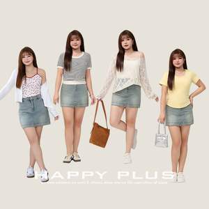 Minifalda Vaquera de Cintura Alta Happy Plus, Corte en A, Color Azul Claro, Algodón, Tallas Grandes, Diseño Casual con Bolsillos - Product Image 5