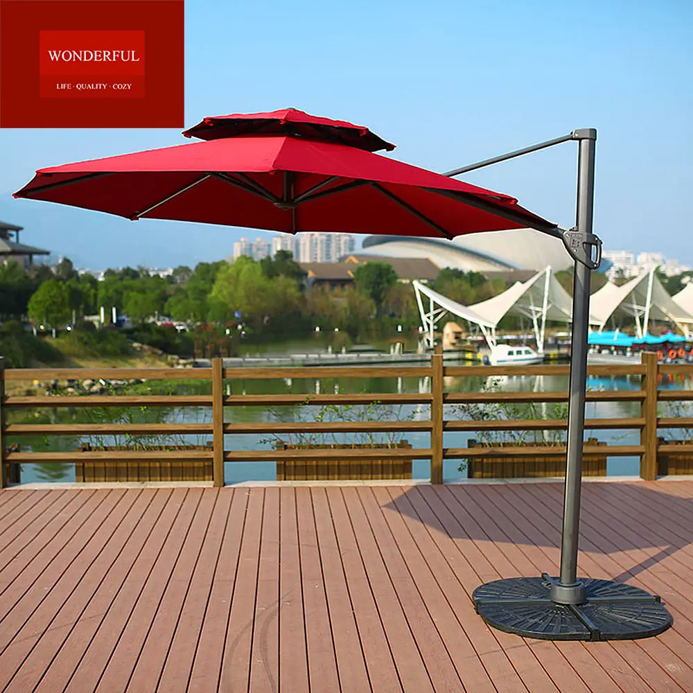 Mobili da giardino per il tempo libero ombrellone romano colore rosso doppio tetto ombrellone rotondo ombrellone laterale con base