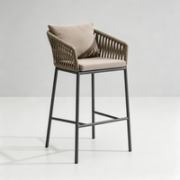 Tabouret de bar d'extérieur en alliage d'aluminium tressé avec accoudoirs, chaise de comptoir pour patio, gris foncé, durable, léger, moderne et minimaliste