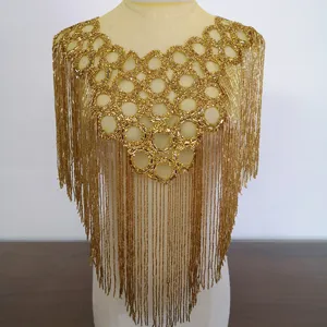 2022 New Luxury gold panel lace crystal rhinestone fringe beaded applique Bodice lace evening dress HY1993
