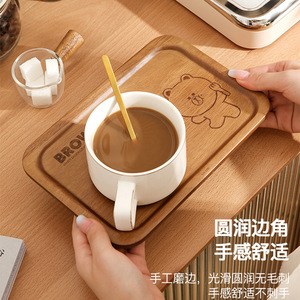 Brown Bear Wooden <b>Tray</b> Rectangle Cartoon Design For Kids And Home Use Oak Color Natural Wood - Product Image 2