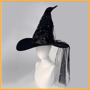 Chapeau de Sorcière d'Halloween pour Femme, Noir Plissé, avec Pendentif Araignée et Chauve-souris, pour Fête, Cosplay, Chapeau Magique Torsadé, Masquerade - Product Image 4