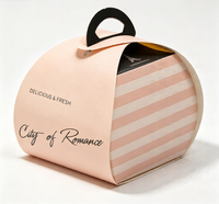 Boîte à gâteau portable avec poignée, boîte cadeau en papier pliable rayée rose pour dessert, pâtisserie, chocolat