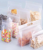Sacs en papier transparents personnalisés à fond plat et à huit côtés, pochette debout, sans danger pour les aliments, avec huit joints latéraux, sac en plastique transparent à fermeture éclair
