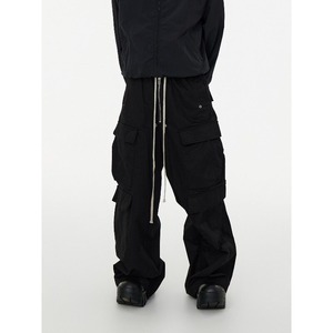 <strong>Men</strong> Streetwear Cargo Pants <strong>Elastic</strong> <strong>Waist</strong> Drawstring Multi Pocket Loose Wide Leg Casual Tactical <strong>Trousers</strong> - Product Image 1