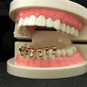 Toptan Hip Hop pirinç 18k altın kaplama yağmur damlaları diş <span class=keywords><strong>Grillz</strong></span> bakır dişler erkekler için rapçi takı - Product Image 1