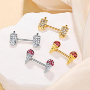 Оптовая продажа, 316 серьги-гвоздики из нержавеющей стали, летняя серия, милое мороженое, хлеб, спираль, пирсинг, ювелирные изделия - Product Image 3