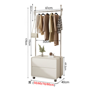 Solid Wood Lacquered Bedside Table With Coat Rack Integrated Floor Standing <b>Storage</b> <b>Cabinet</b> Modern Minimalist Design Nightstand - Product Image 4