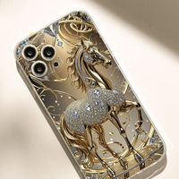 Coque de téléphone portable en TPU souple transparente avec motif diamant et impression cheval de luxe pour iPhone 11 12 13 14 15 16 17 Pro Max Air