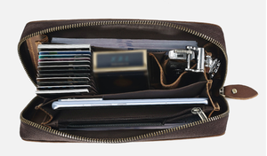 Sac de toilette et de maquillage en cuir véritable pour homme, pochette de voyage portable à fermeture éclair durable, sac de toilette de voyage réutilisable en gros - Product Image 5