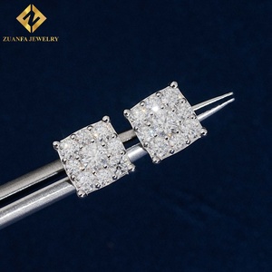 Boucles d'oreilles clous carrées en moissanite scintillante, à prix de gros, avec fermoir à vis, bijoux unisexes hip-hop streetwear - Product Image 1