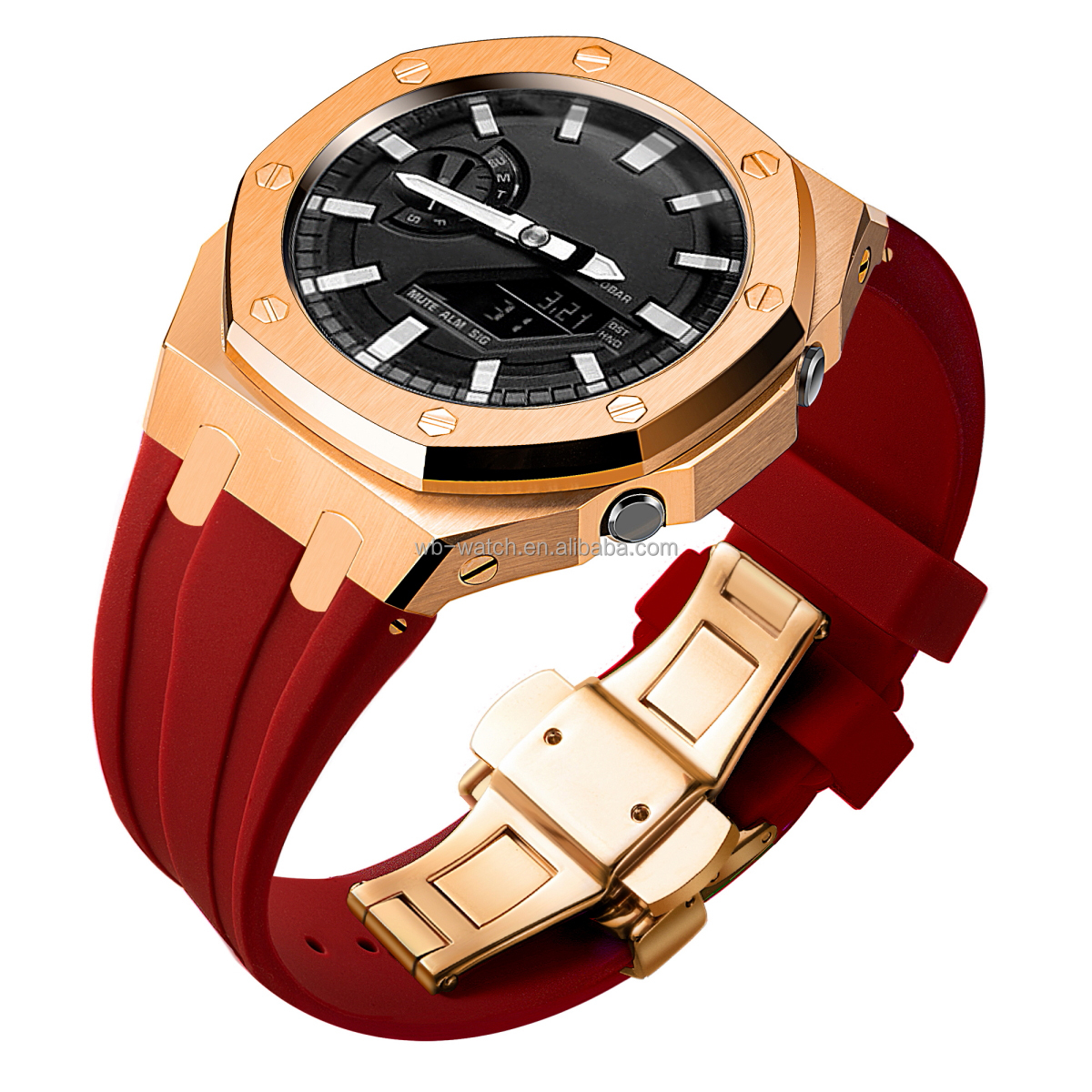 Boîtier en or rose + bracelet rouge