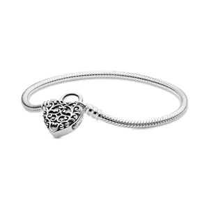 Pulsera de Hueso de Serpiente de 3MM, Plata Pura <span class=keywords><strong>S925</strong></span>, con Cierre de Llave, Amor y OVNI, Pulsera Básica DIY, Joyería de Plata para Mujer, Regalo - Product Image 5
