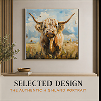 Impression murale Vache des Highlands, portrait de bovins à poils longs pour salon, ferme, bureau, hôtel, intérieurs rustiques et modernes