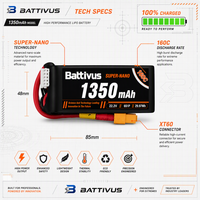 Batterie LiPo Battivus 6S 1350mAh 160C 22.2V, puissance extrême 320C en impulsion, pour drone de course FPV, quadricoptère freestyle, course professionnelle