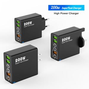 Nouveau chargeur multi-ports 200W, 3 ports <span class=keywords><strong>USB</strong></span> + 3 ports PD, <span class=keywords><strong>adaptateur</strong></span> de charge rapide 6-en-1 avec LED 5V 2.4A, compatible avec les prises US/EU/UK - Product Image 3