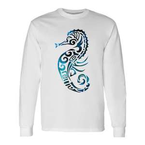 T-shirt à manches longues Seahorse Ocean Design Turquoise Tribal Art - Product Image 1