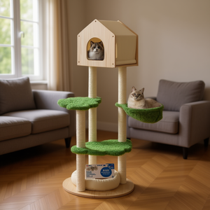 Árbol rascador para gatos de 55 pulgadas de altura con postes de sisal y cama suave para gatos de interior, estilo moderno, color verde. - Product Image 2