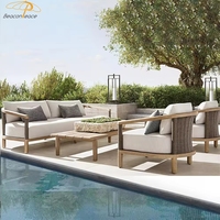 Ensemble de canapés modulaires de jardin en teck de haute qualité, meubles de jardin en bois de teck, ensemble de canapés d'extérieur en rotin tressé en teck