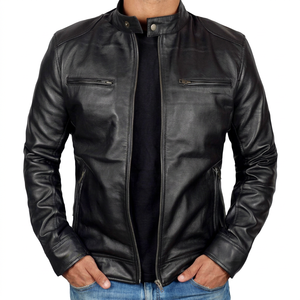 Veste de moto décontractée en cuir de vache de haute qualité avec logo personnalisé, col montant, design respirant, service OEM pour hommes - Product Image 1
