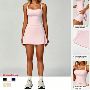 Ensemble de yoga pour femme avec logo personnalisé, effet seconde peau, comprenant un débardeur avec soutien-gorge intégré et une jupe courte taille haute, coupe ajustée, anti-transparence, pour le fitness et le sport - Product Image 2