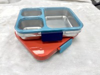 Boîte à bento mignonne ultra-fine à 3 compartiments en acier inoxydable, compatible micro-ondes, sans BPA, anti-fuite, portable, grande capacité