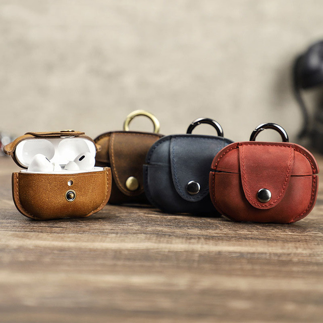 Genuine Leather Case Protective Wireless Earphone Earbuds Crazy Horse Leather Portable Travel Case Holder for airpods Pro 2