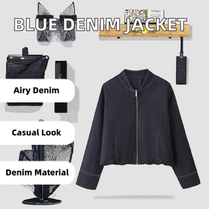 แจ็กเก็ตยีนส์แฟชั่นวินเทจระบายอากาศได้ดีสำหรับผู้หญิงเสื้อแจ็คเก็ตแขนยาวคอวีแบบลำลองสีฟ้าสำหรับฤดูร้อน - Product Image 2