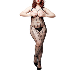 Wholesale Sexy Erotic Fishnet Stocking Whole Body Bodysuit Sleepwear Halter Neck Backless Open Crotch Dress Lingerie Light Thin - Product Image 1