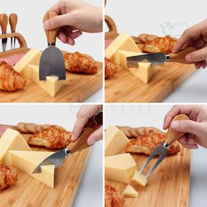 Juego de tabla de queso de bambú bien hecho con 3 cuchillos de acero inoxidable y 4 cuencos de cerámica - Product Image 2