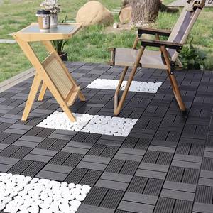 Waterproof WPC <b>Interlocking</b> Decking <b>Tiles</b> Outdoor Wood Plastic Composite 3D Woodgrain Straight Stripe <b>Tile</b> - Product Image 4