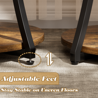 Table d'appoint rustique en bois brun avec structure en métal noir, table de chevet étanche à pieds réglables pour chambre à coucher, salon ou coin.