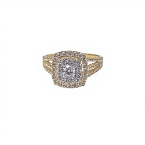 14K Solid Yellow Gold Plated Round Cut Halo Moissanite Engagement <b>Ring</b> <b>Split</b> Shank Bridal <b>Ring</b> for Women - Product Image 1