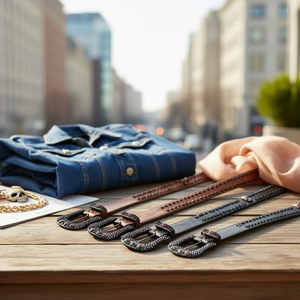 Cintura in Vera Pelle con Teschio in Strass 3.8*105CM, Cintura Moda Donna in Pelle Genuina - Product Image 3