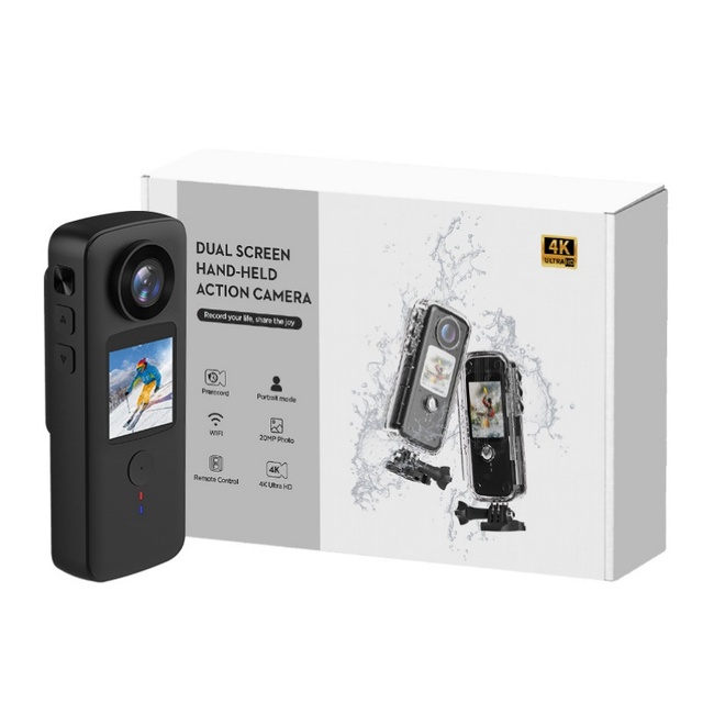 High-Definition 4K60 Sports Camera 2.0" Screen 150 Wide Angle Waterproof 30 Meters Handheld Recorder Riding Anti-Shake Fishing