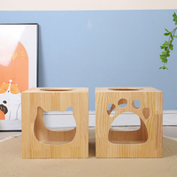 Lit pour chat en bois massif en forme de cube, amovible et lavable, lit pour animaux de compagnie pratique et créatif, nouveau, pour la sieste, sans assemblage