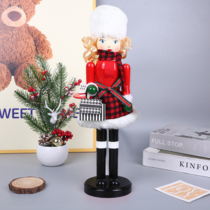 <span class=keywords><strong>Casse</strong></span>-noix en bois de 38 cm pour fille, avec robe à carreaux, bordure en fourrure et écharpe, pour cadeau de Noël, décoration <span class=keywords><strong>classique</strong></span> de bureau et d'intérieur - Product Image 3