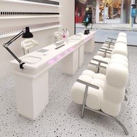 Mobilier pour salon de beauté Table de manucure double simple Table à ongles en bois avec lampe à ongles Offre Spéciale Mobilier de salon moderne en bois