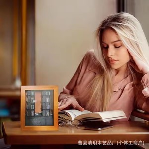 Qingyue Wooden Mini <b>Bookcase</b> <b>Walnut</b> Color Acrylic Transparent Desktop Decoration Countertop Standing Rectangle - Product Image 2