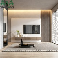 Mueble de TV Moderno Minimalista SLS, Consola Multimedia de Lujo con Paneles de Madera Acanalados y Gabinete de Almacenamiento con Retroiluminación LED