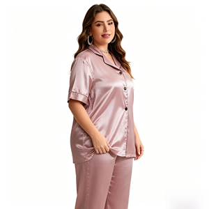Women New Fashionplus Size Sleepwear Set Loose Pants Satin Pajamas For Women Set Crocheted Soft Smooth Breathable Home <b>Clothes</b> - Product Image 4