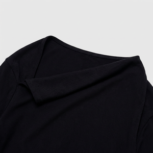 Maglietta da <span class=keywords><strong>donna</strong></span> monospalla a manica lunga con scollo asimmetrico, vestibilità slim, <span class=keywords><strong>nera</strong></span>, casual, alla moda, tinta unita, traspirante - Product Image 4