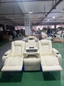 3Seater 1 Set Electric Recliner Lay Down Table Home Theater Chairs Power Recliners Home Cinema Sofa With Micro-Fiber Leather