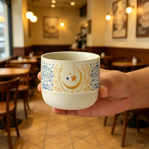 Tazza da Caffè Araba da 230ml per il Ramadan, Tazza Islamica in Ceramica Grezza con Motivo Stella e Luna, Regalo per l'Eid - Product Image 2