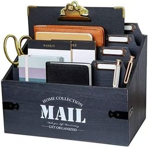 Home Collection Mail Organizer Box Black Rectangle Standing Type Desktop <b>Storage</b> Compartmentalized <b>File</b> Holder - Product Image 1