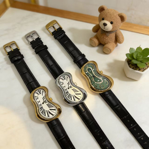 Nuevo Reloj de Pulsera Vintage de Lujo con Diseño Irregular de Oro Derretido Estilo Dalí, Resistente al Agua y con Correa de Cuero Genuino para Hombre y Mujer - Product Image 4