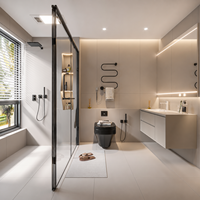 Meuble-lavabo flottant moderne élégant en amande mat avec lavabo intégré et miroir intelligent LED rétroéclairé pour projets de villas de luxe – Offres spéciales