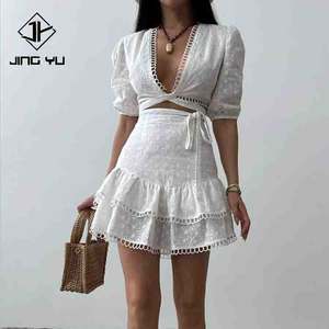 Ensemble deux pièces de luxe pour femme, robe en dentelle superposée, mini-robe brodée en coton doux, personnalisable, vente en gros - Product Image 1